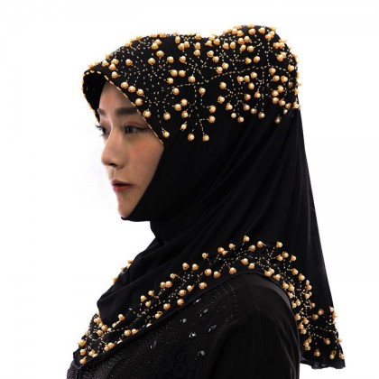 Golden Pearl Black Hijab