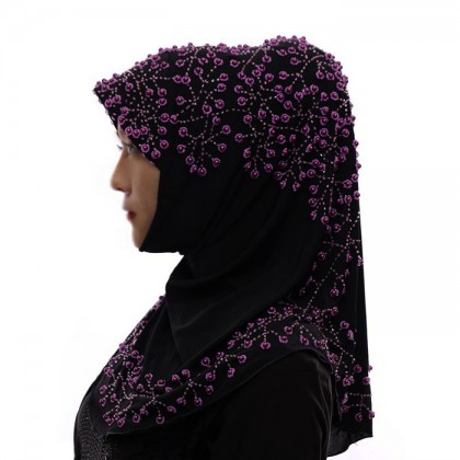 Purple Pearl Black Hijab