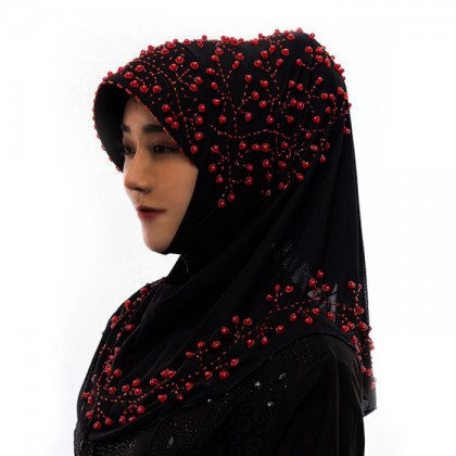 Red Pearl Black Hijab